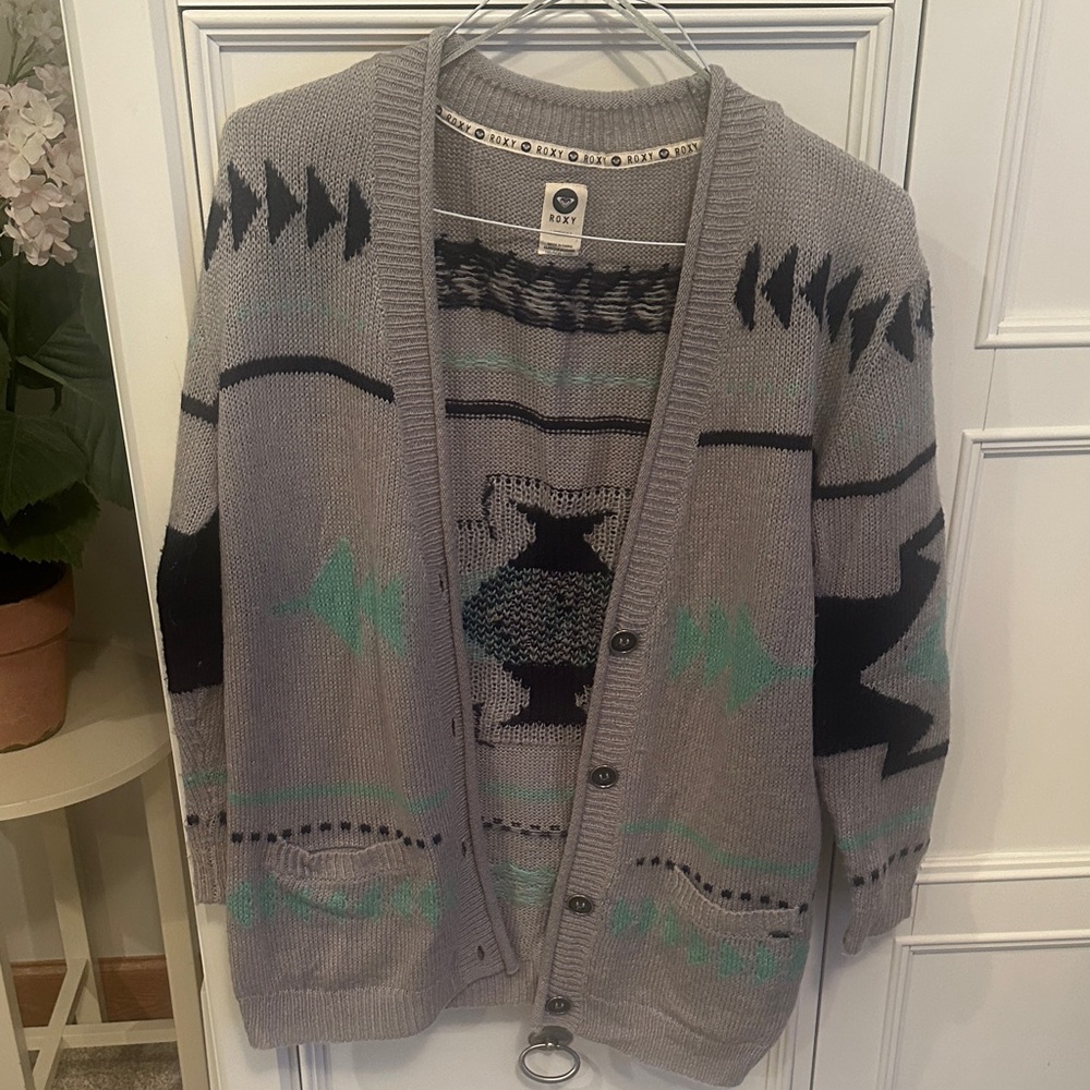 Roxy Gray and Black Patterned Cardigan